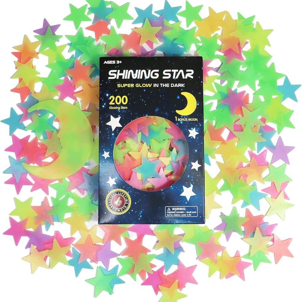 Glow in The Dark Stars and Moon Stickers for Ceiling - 200pcs 3D Luminous Adhesi